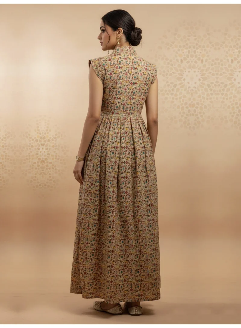 Alaya Women Printed Embroidered Cotton Jalabiya with Cap Sleeves-AL3697C